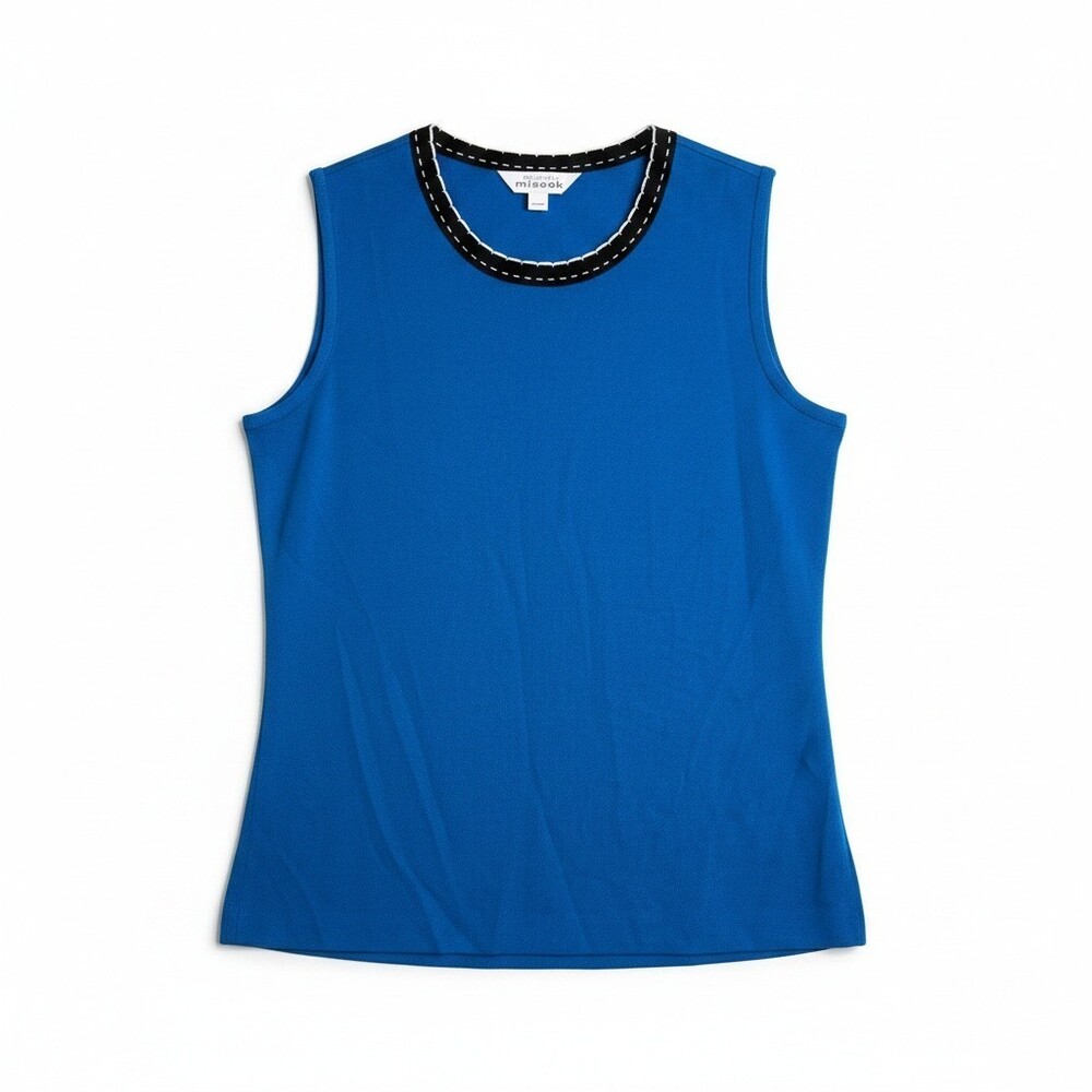 Exclusively Misook Women Knit Tank Top Cobalt Blue Geometric Large